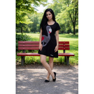 Φόρεμα mini, μήκος από τον ώμο 85εκ.,  βαμβάκι 100%, κοντό μανίκι,  με σχέδιο flamingo love