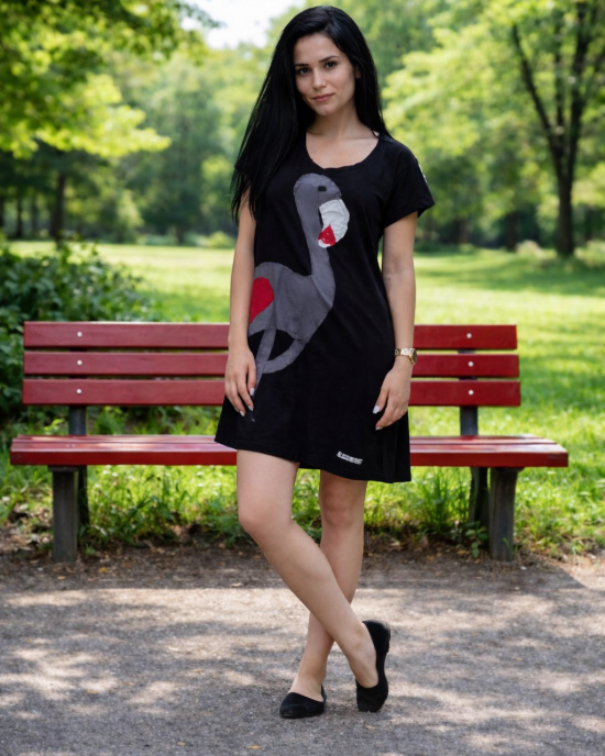 Φόρεμα mini, μήκος από τον ώμο 85εκ.,  βαμβάκι 100%, κοντό μανίκι,  με σχέδιο flamingo love