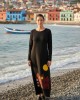 Μακρύ Φόρεμα, με στρόγγυλη λαιμόκοψη, μακρύ μανίκι, βαμβάκι95% ελαστάν 5% , μήκος 135εκ., με σχέδιο τα σπιτάκια