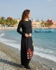 Μακρύ Φόρεμα, με στρόγγυλη λαιμόκοψη, μακρύ μανίκι, βαμβάκι95% ελαστάν 5% , μήκος 135εκ., με σχέδιο τα σπιτάκια