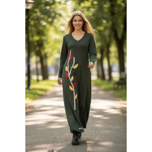 Μακρύ Φόρεμα, λαιμόκοψη V, μακρύ μανίκι, βαμβάκι95% ελαστάν , μήκος 137εκ.,  Winter