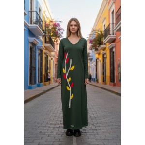 Μακρύ Φόρεμα, λαιμόκοψη V, μακρύ μανίκι, βαμβάκι95% ελαστάν , μήκος 137εκ.,  Winter