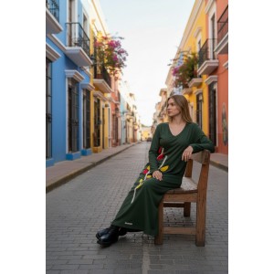 Μακρύ Φόρεμα, λαιμόκοψη V, μακρύ μανίκι, βαμβάκι95% ελαστάν , μήκος 137εκ.,  Winter