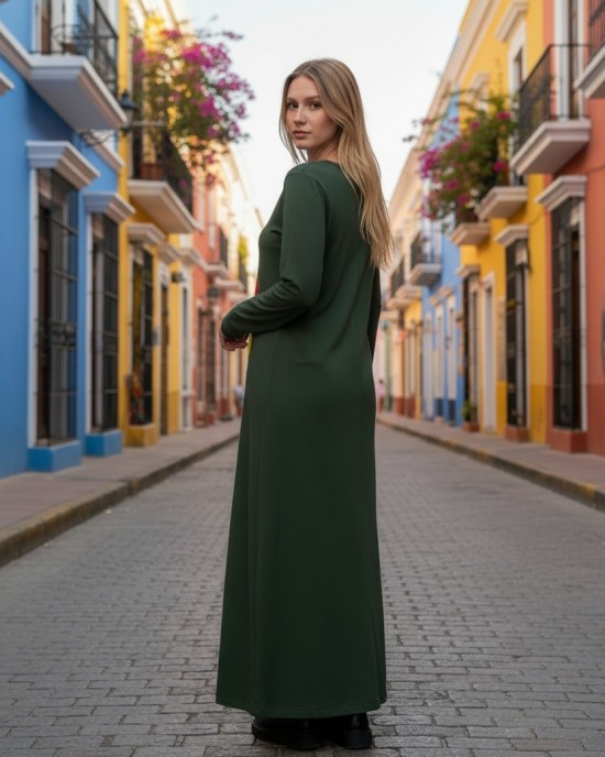 Μακρύ Φόρεμα, λαιμόκοψη V, μακρύ μανίκι, βαμβάκι95% ελαστάν , μήκος 137εκ.,  Winter