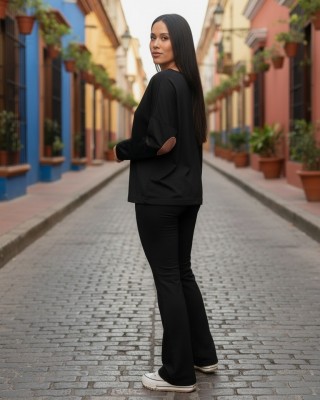 Μπλούζα με μακρύ μανίκι, Βαμβάκι 95% ελαστάν 5%, μήκος από ώμο 65εκ., με χαμόγελο λαιμόκοψη, με σχέδιο Leaves