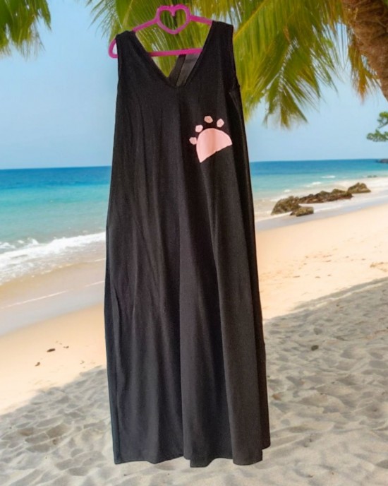 Φόρεμα Mακρύ Αμάνικο με V λαιμόκοψη πίσω και μπροστά Γατούλες 