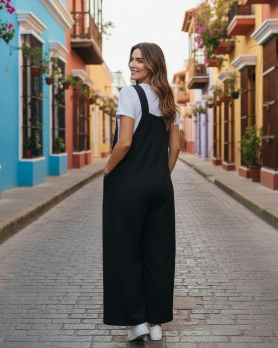 Σαλοπέτα μαύρη, ίσια χαλαρή γραμμή, δένει με κορδονάκια στο επάνω μέρος, για κάθε εποχή, σύνθεση υφάσματος Βαμβάκι 100%, με σχέδιο την πουά καμηλοπάρδαλη 