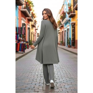 Mπλουζοφόρεμα Ασύμμετρο γκρι σκούρο ή γκρι ανοιχτό, μήκος 80εκ μπροστινό μέρος και πίσω μέρος 90εκ., με μακρύ μανίκι, με στρόγγυλη λαιμόκοψη Βαμβάκι 95% ελαστάν 5%, με σχέδιο  Τζιν λουλούδι