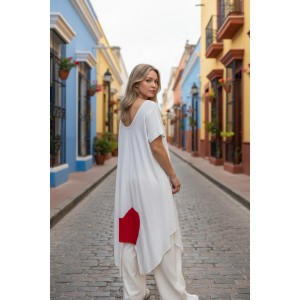 Mπλουζοφόρεμα ασύμμετρο, Μήκος μπλούζας από τον ώμο το μπροστινό μέρος 70 εκ. και το πίσω μέρος 100εκ.,  με κοντό μανίκι βαμβάκι 100% με σχέδιο  κόκκινη καρδιά 