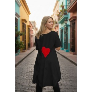 Mπλουζοφόρεμα ασύμμετρο, Μήκος από τον ώμο  80εκ μπροστινό μέρος και το πίσω μέρος 90εκ. με κοντό μανίκι βαμβάκι 100% με ουρά  με σχέδιο Κόκκινη Καρδιά 