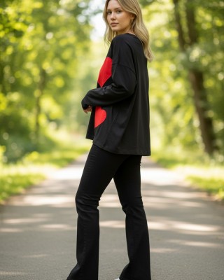 Μπλούζα με μακρύ μανίκι, λαιμόκοψη χαμόγελο, βαμβάκι 95% ελαστάν5%, μήκος 65 εκ. σχέδιο Δύο Κόκκινες Καρδιές 