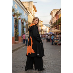 Ασύμμετρο καλοκαιρινό Πανωφόρι Midi, σε λευκό ή μαύρο χρώμα, σε στυλ κάπας με μανίκι, Άνετο δροσερό, Βαμβάκι 100% με πλαϊνές τσέπες, ΧΩΡΙΣ φερμουάρ, σχέδιο Κάβουρίνο