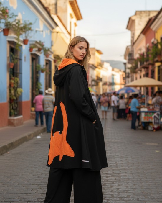 Ασύμμετρο καλοκαιρινό Πανωφόρι Midi, σε λευκό ή μαύρο χρώμα, σε στυλ κάπας με μανίκι, Άνετο δροσερό, Βαμβάκι 100% με πλαϊνές τσέπες, ΧΩΡΙΣ φερμουάρ, σχέδιο Κάβουρίνο