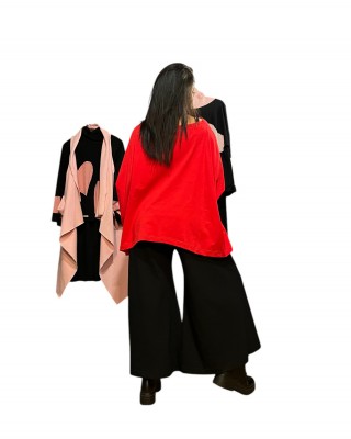 -30% ΠΡΟΣΦΟΡΑ Καλοκαιρινή  Σύνολο 2 τεμαχίων Πόντσο Κόκκινο και  Παντελόνα crop μαύρη με μήκος πάνω από τον αστράγαλο , σύνθεση υφάσματος βαμβάκι 100%