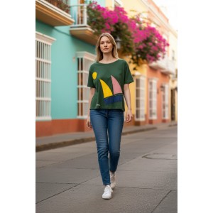 Mπλούζα  με κοντό μανίκι, χαμόγελο λαιμόκοψη, ύφασμα μπλούζας βαμβάκι 100%, μήκος από ώμο 65εκ., με σχέδιο sunflower