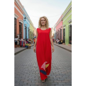 Φόρεμα μακρύ, σε χρώμα μαύρο , μήκος από τον ώμο 135εκ., άνετο και δροσερό βαμβάκι 100%, αμάνικο, με σχέδιο το σχεδιαστικό καράβι