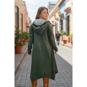 Φόρεμα midi ασύμμετρο με ανοίγματα στο πλάι, με λαιμόκοψη στρόγγυλη, κουκούλα, μακρύ μανίκι, μήκος 115εκ, Βαμβάκι 95% με ελασταν 5%  Ήλιος 