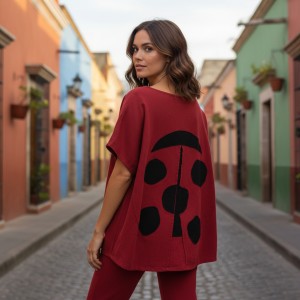 Mπλούζα  με κοντό μανίκι, χαμόγελο λαιμόκοψη, ύφασμα μπλούζας βαμβάκι 100%, μήκος από ώμο 65εκ., με σχέδιο Πασχαλίτσα 