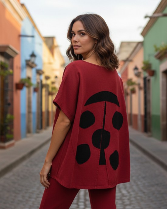 Mπλούζα  με κοντό μανίκι, χαμόγελο λαιμόκοψη, ύφασμα μπλούζας βαμβάκι 100%, μήκος από ώμο 65εκ., με σχέδιο Πασχαλίτσα 