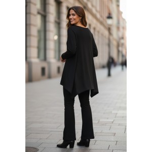 Μπλουζοφόρεμα μαύρο V λαιμόκοψη , βαμβάκι 95% ελασταν 5%, μικρά πλαϊνά ανοίγματα στο τελείωμα, μήκος 70εκ.,τσέπη κυπαρισσί, σχέδιο ο Μικρός πρίγκιπας 