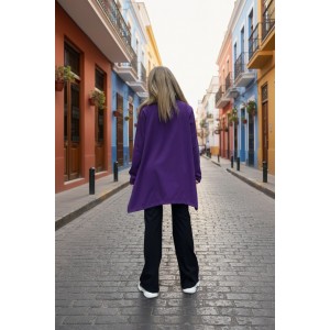 Μπλουζοφόρεμα μωβ, τσέπη, με λαιμό σε χρώμα μαύρο, βαμβάκι 95% ελασταν 5%,  μικρά πλαϊνά ανοίγματα στο τελείωμα, μήκος 70εκ. σχέδιο Δεντράκι 