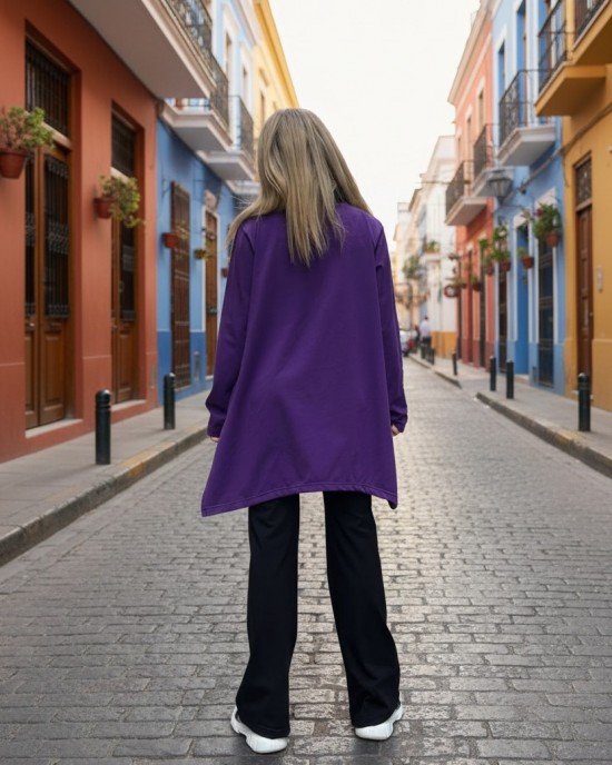 Μπλουζοφόρεμα μωβ, τσέπη, με λαιμό σε χρώμα μαύρο, βαμβάκι 95% ελασταν 5%,  μικρά πλαϊνά ανοίγματα στο τελείωμα, μήκος 70εκ. σχέδιο Δεντράκι 