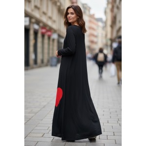 Μακρύ Φόρεμα, μακρύ μανίκι, βαμβάκι95% ελαστάν ,με στρόγγυλη λαιμόκοψη, μήκος 137εκ., με σχέδιο Καρδιές 