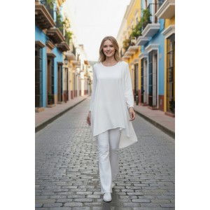 Mπλουζοφόρεμα λευκό με μακρύ μανίκι, μήκος 80εκ μπροστινό μέρος και πίσω μέρος 90εκ., Βαμβάκι95% ελαστάν 5% , με σχέδιο μία καρδιά κόκκινη στο πίσω μέρος