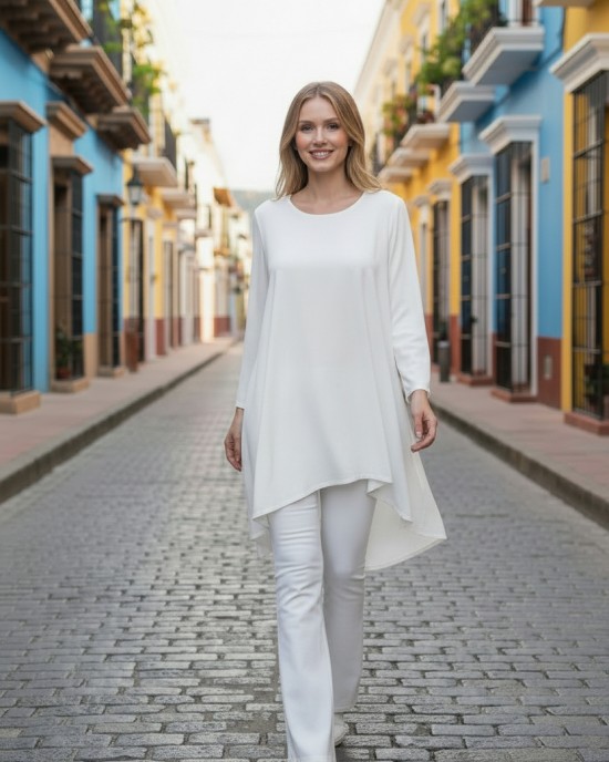 Mπλουζοφόρεμα λευκό με μακρύ μανίκι, μήκος 80εκ μπροστινό μέρος και πίσω μέρος 90εκ., Βαμβάκι95% ελαστάν 5% , με σχέδιο μία καρδιά κόκκινη στο πίσω μέρος