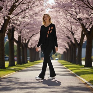 Μπλούζα με μακρύ μανίκι , ασύμμετρη, με V λαιμόκοψη, με μύτες στο τελείωμα, ανοίγματα στο πλάι βαμβάκι 95% ελασταν5%, μήκος 65εκ., με σχεδιο Ροζ Φύλλα