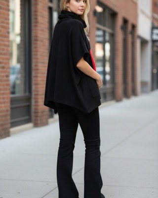 Πόντσο, χρώμα μαύρο, φούτερ με χνούδι, χουχουλιάρικο, άνετο, με τσέπη και λαιμό, σχέδιο κόκκινες Καρδιές