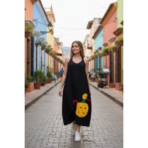 Φόρεμα μίντι, αμάνικο, με τζιν τιράντες, μήκος από τον ώμο 115εκ., άνετο και δροσερό βαμβάκι 100%, με σχέδιο Αγαπημένος Μικρός Πρίγκιπας