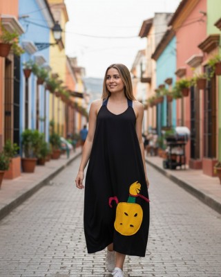 Φόρεμα μίντι, αμάνικο, με τζιν τιράντες, μήκος από τον ώμο 115εκ., άνετο και δροσερό βαμβάκι 100%, με σχέδιο Αγαπημένος Μικρός Πρίγκιπας