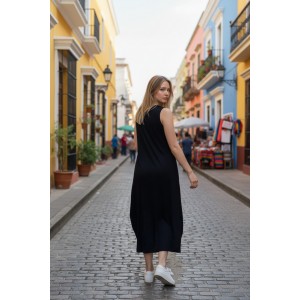 Φόρεμα μίντι, αμάνικο, με τζιν τιράντες, μήκος από τον ώμο 115εκ., άνετο και δροσερό βαμβάκι 100%, με σχέδιο Αγαπημένος Μικρός Πρίγκιπας