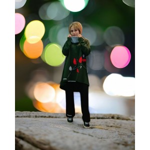 Mπλουζοφόρεμα Ασύμμετρο κυπαρισσί, μήκος 70εκ μπροστινό μέρος και πίσω μέρος 80εκ.,με μακρύ μανίκι, με λαιμό, Βαμβάκι 95% ελαστάν 5%, με σχέδιο My Flower 