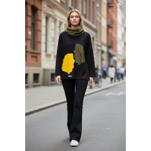 Μπλούζα , Βαμβάκι 95% ελαστάν 5%, μακρύ μανίκι, , μήκος από ώμο 65εκ., με λαιμό σε χρώμα κυπαρισσί, χειροποίητη δημιουργία με αγάπη, Σχέδιο Φθινόπωρο 