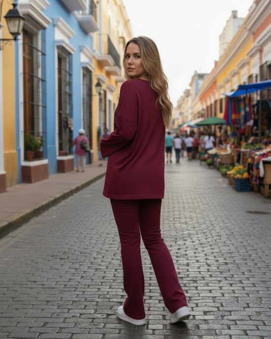 Μπλούζα μπορντό, με μακρύ μανίκι, με χαμόγελο λαιμόκοψη, ύφασμα μπλούζας βαμβάκι 95%ελαστάν 5%, μήκος 65εκ., με σχέδιο Μαργαρίτα τζην