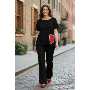 Mπλούζα  με κοντό μανίκι, χαμόγελο λαιμόκοψη, ύφασμα μπλούζας βαμβάκι 100%, μήκος από ώμο 65εκ., με σχέδιο Κόκκινη Καρδιά