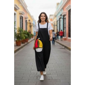 Σαλοπέτα μαύρη, ίσια χαλαρή γραμμή,  κορδονάκια στο επάνω μέρος, για κάθε εποχή, σύνθεση υφάσματος Βαμβάκι 100%, με σχέδιο το καραβάκι 