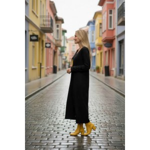 Φόρεμα μακρύ, βαμβακερό 95% Ελαστάν 5% με Μακρύ Μανίκι,  V λαιμόκοψη μήκος 125εκ. από ώμο  φύλλα