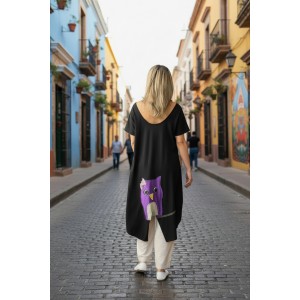 Mπλουζοφόρεμα ασύμμετρο, Μήκος μπλούζας από τον ώμο το μπροστινό μέρος 70 εκ. και το πίσω μέρος 100εκ., με κοντό μανίκι βαμβάκι 100% με σχέδιο την κουκουβάγια 