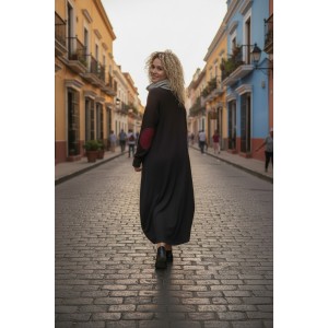 Φόρεμα midi balloon, με λαιμό σε γκρι ανοιχτό, με μακρύ μανίκι, μήκος 115εκ Βαμβάκι 95% με ελασταν 5% , με σχέδιο την τζιν κουκουβάγια