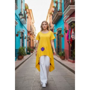 Mπλουζοφόρεμα ασύμμετρο, Μήκος μπλούζας από τον ώμο το μπροστινό μέρος 70 εκ. και το πίσω μέρος 100εκ., με κοντό μανίκι βαμβάκι 100% με σχέδιο την κουκουβάγια 