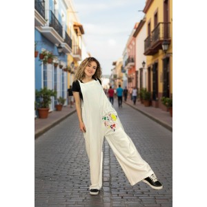 Σαλοπέτα λευκή ή μαύρη , ζωγραφισμένη στο χέρι με ανεξίτηλα χρώματα, ίσια χαλαρή γραμμή,  κορδονάκια στο επάνω μέρος, για κάθε εποχή, σύνθεση υφάσματος Βαμβάκι 100% με σχέδιο Πινελιές 