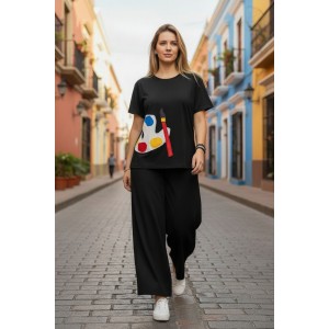 Καλοκαιρινή  Μπλούζα με κοντό μανίκι,, μήκος από ώμο 65εκ., με λαιμόκοψη χαμόγελο, υπέροχο άνετο βαμβάκι 100% στυλ με σχέδιο παλέτα χρωμάτων 