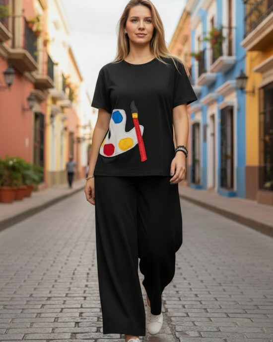 Καλοκαιρινή  Μπλούζα με κοντό μανίκι,, μήκος από ώμο 65εκ., με λαιμόκοψη χαμόγελο, υπέροχο άνετο βαμβάκι 100% στυλ με σχέδιο παλέτα χρωμάτων 