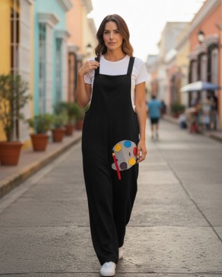 Σαλοπέτα μαύρη, ίσια χαλαρή γραμμή,  κορδονάκια στο επάνω μέρος, για κάθε εποχή, σύνθεση υφάσματος Βαμβάκι 100%, σχέδιο Παλέτα Χρωμάτων 