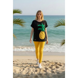 Καλοκαιρινή Μπλούζα με κοντό μανίκι, μήκος από ώμο 65εκ., με λαιμόκοψη χαμόγελο, υπέροχο άνετο βαμβάκι 100% στυλ με σχέδιο  Ανανάς 