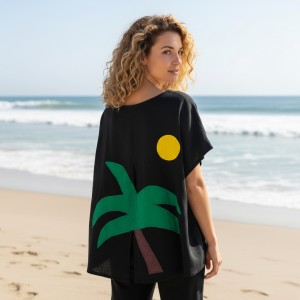 Mπλούζα  με κοντό μανίκι, ύφασμα μπλούζας βαμβάκι 100%, μήκος από ώμο 65εκ., άνοιγμα στην πλάτη και με σχέδιο   Φοίνικα 