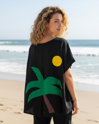 Mπλούζα  με κοντό μανίκι, ύφασμα μπλούζας βαμβάκι 100%, μήκος από ώμο 65εκ., άνοιγμα στην πλάτη και με σχέδιο   Φοίνικα 